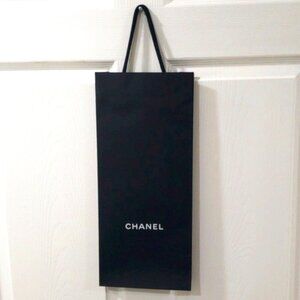 Authentic Chanel shopping Bag Black & White Paper Long Gift, Luxury 7.75x18x2.5"